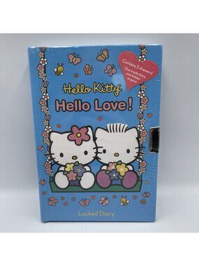 NEW 2003 Hello Kitty Hello Love Blue Print Secret Drawer Locked Diary Sanrio USA
